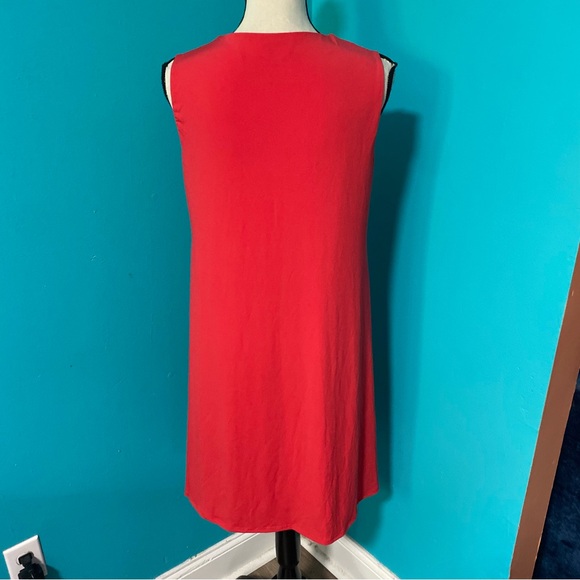 NWT JM Collection S Solid Red Sleeveless Shift Dress Circle Chain Neck Detail - Picture 4 of 5